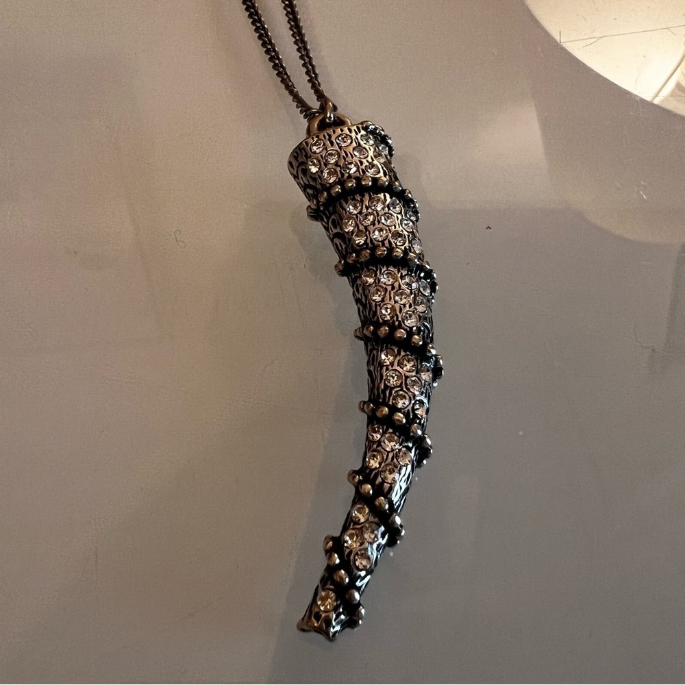 THE KOOPLES Horn Pendant Necklace Rhinestone Pavé Talon Statement Chain - Picture 3 of 11